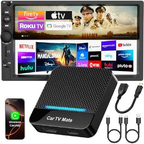 Car TV Mate Pro Car TV Converter for Fire TV Stick Wireless CarPlay Adapter,HDMI Car TV Adapter Plug&Play, Stable Fast,HDMl Multimedia Adapter Works for Wired CarPlay Cars and Most Streaming Devices