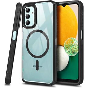 Magnetic Case for Samsung Galaxy A13 5G/4G [Compatible with MagSafe] Magnetic Car Phone Mount [Military Grade Drop Protection] Anti-Slip Strip Translucent Phone Case (Black)