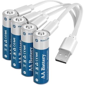 8 حزمة قابلة لإعادة الشحن بطاريات الليثيوم AA 3600MWH مع كابل شحن USB ، بطارية طويلة الأمد 1.5 فول