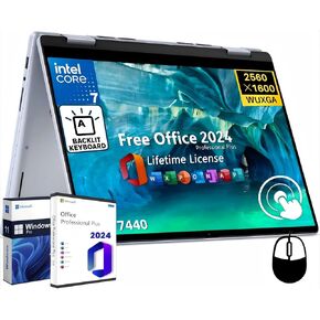 Dell Inspiron 14 7440 Business Laptop, 14" FHD+ 2-in-1 Touchscreen, Office 2024 Lifetime License, Intel 10-Core 7-150U, 64 GB DDR5, 2 TB SSD, Backlit KB, Webcam, Wi-Fi 6, Windows 11 Pro, w/Accessories
