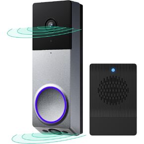 Wyze Wireless Duo Cam Videobell (شملت Chime) ، مدعوم من البطارية ، فيديو عالي الدقة 2K ، 2 كاميرات (أشخاص وحزمة) ، صوت ثنائي الاتجاه ، الرؤية الليلية الملونة ، الفضة