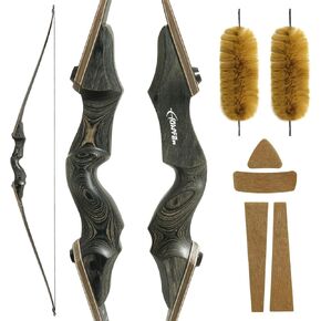 35 LBS Black Hunter Archery Takedown Bow Longbow with Brown Archery Bow Silencers Kit