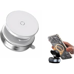 360° Rotatable Vacuum Magnetic Suction Phone Mount, 360° Rotating Hands-Free Magnetic Cell Phone Holder for Car/Gym/Kitchen/Mirror/Bath/Smooth Surface, Compatible with iPhone & Android