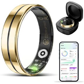 Smart Ring, Sleep & Fitness Tracking Ring, Smart Rings for Women & Men with Monitoring/Steps/Distance/Calories, 5ATM Waterproof, No App Fee, for iOS Android​ (Gold, Ultra Thin-8#)