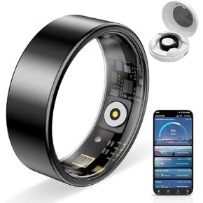 Smart Ring Pro, Fitness Tracker with Heart Rate, Blood Pressure, Stress, Sleep Tracking, Step Tracking, 10ATM Waterproof, Smart Ring for iPhone and Android (Black 2.0, 7)