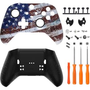 eXtremeRate Impression US Flag Patterned Faceplate Shell + Textured Black Bottom Shell for Xbox Elite Series 2, Elite Series 2 Core Controller - Wood Grain