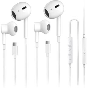 2 Pack USB C Headphones for iPhone 16, Type C Earbuds Wired Earbuds with Microphone & Remote Control Noise Cancelling Earphones, Compatible with iPhone 16 Pro Max, iPad Pro, Most USB C Jack Devices