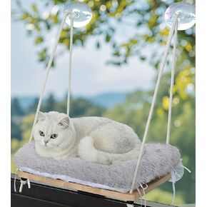 Cat Window Perch Foldable, Soft Cat Window Bed for Overlooking, Sunbathing and Climbing,Stable Cat Seat Mounted with Strong Suction Cups- Maximum Hold Up to 40lb(Light Grey)