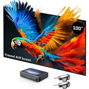 NexiGo Aurora Pro Bundle, Ultra Short Throw 4K Tri-Color Laser TV, Home Theater Laser TV, with 100" Fresnel Screen/DLP Link 3D Glasses (2Pack)