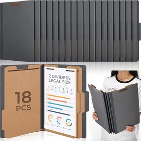 18 Pcs Legal Size Pressboard Classification Folders 2 Dividers 2 Inch Expansions File Folders with 2 Prongs Fasteners 8.5 x 14in for Office Organize Paper Files Medical Records(Black)
