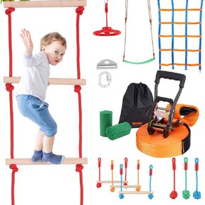 VEVOR Slackline Kit with Training Line, 60 ft Backyard Slack Line Equipment, Easy Setup Tight Rope for Kids Adults, Complete Slackline Set with Tree Protectors, Arm Trainer, Carry Bag, and Instruction