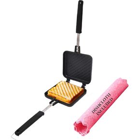 Grilled Sandwich Panini Maker with Dishcloth Volkninker Hot Sandwich Maker Pan Nonstick Aluminum Flip Pan…