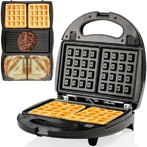 OVENTE Electric Sandwich, Panini and Waffle Maker Set with 3 Removable Non-Stick Plates, 750 Watts, Perfect for Grilled Cheese, Tuna Melts, Burgers, Steaks and Snacks, Black GPI202B