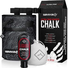 SURVIVOR Chalk Bag + Chalk Ball + Liquid Chalk + 370g Ultra Fine Climbing Chalk Powder Bundle
