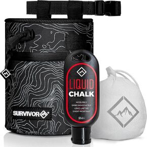 SURVIVOR Chalk Bag + Refillable Chalk Ball + 50ML Liquid Chalk Bundle