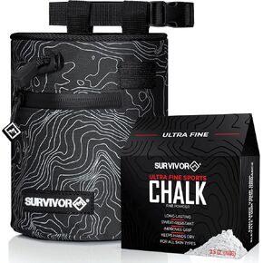 SURVIVOR Chalk Bag + 100g Ultra Fine Climbing Chalk Powder Bundle