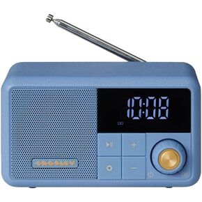 Crosley CR1121A-EB Cooper Retro AM/FM Radio, Portable Bluetooth Speaker with Aux Input and LED Display, Elemental Blue