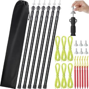 6 Pcs Adjustable Tarp Poles Telescoping Tarp Poles Heavy Duty 7.5ft Aluminum Tent Poles Replacement Lightweight Portable Canopy Tent Poles for Tarp Outdoor Camping Hiking Backpacking Awning