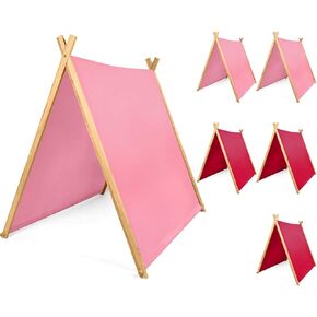 6 Pack Teepee Tents for Kids Bulk, Kids Sleepover Play Tents Toddler Washable Foldable Teepee Shelter for Girls & Boys Indoor Outdoor Slumber Pajama Party (Pink,Rose Red)