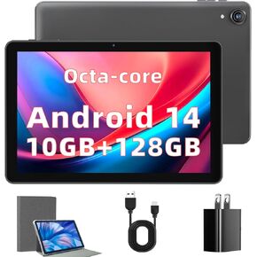 Tablet 10 inch Android 14 Tablets, Octa Core 1280 * 800 IPS HD Display Android Tablet, 10GB RAM+128GB ROM(Expand to 1TB), Unisoc A523 CPU, 5G/2.4G WiFi, 5MP+8MP Camera