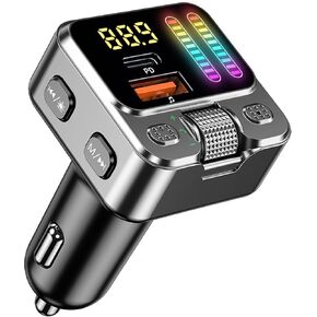 Bluetooth 5.3 Car Adapter with FM Transmitter & 42W PD Fast Charging, Wireless AUX/USB Music Receiver, Hands-Free Calls, Beat Sync LED Lights for Car Stereo, Compatible with All 12V-24V Vehicles