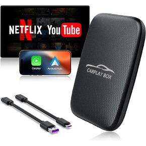 5 in 1 Wireless carplay Adapter Netflix YouTube, 2025 Android Auto Wireless Adapter and carplay Video Ai Box Support TF Card, Magic Video Box for OEM Wired Car Play and Android Auto Cars Plug & Play
