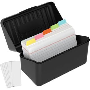 MaxGear 3x5 Index Card Organizer with Dividers, Plastic Box for Flash, Note, and Recipe Cards, Includes 100 Ruled Cards, 5 Color Dividers, 300 Card Capacity, Blue