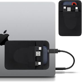 Lacdo Portable Hard Drive Sleeve for Laptop, 2-Pocket Stick on Pouch with Reusable Adhesive, for San Disk, Samsung, Crucial, Portable External Solid State Drive SSD Hard Drive Carrying Case, Black