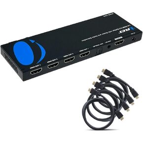 OREI 1x4 2.0 HDMI Splitter with Scaler Audio Extractor Bundle with 4-Pack 6ft HDMI Cable 4K with Ethernet | Full Ultra HDCP 2.4K at 60Hz & 3D Supports EDID