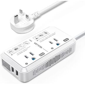 US to UK Plug Adapter 2000W Travel Voltage Converter 220V to 110V Converter with 2 USB Ports and Type G Adapter for Hair Dryer/Curling Iron/Phone for UK Ireland Scotland Hong Kong (White)
