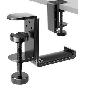 New Foldable Headphone Stand Hanger Holder Aluminum Headset Soundbar Stand Clamp Hook Under Desk Space Save Mount, Universal Fit Gaming Headphones, Black