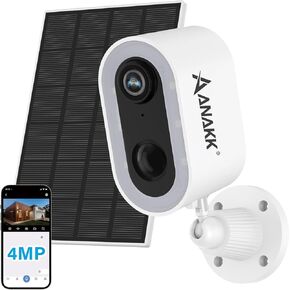 كاميرا أمان لاسلكية 4MP شمسية ， مراقبة المنزل في الهواء الطلق/داخلي WIFI 24/7 تسجيل حركة الكشف عن اللون الليلي صوت ثنائي الاتجاه （يمكن أن تستخدم وحدها）