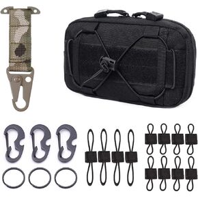 4-in-1 Tactical Molle Water-Resistant Admin Pouch Set – Laser-Cut EMT/EDC Tool Bag with Horizontal Modular Design, Carabiner Clips, Molle Straps & Stealth Keychain Ring Holder