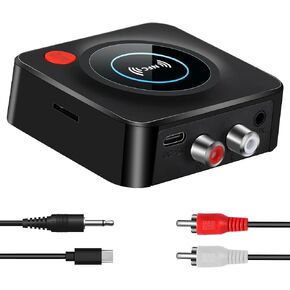 Bluetooth 5.2 Transmitter Receiver,Wireless Audio Adapter NFC-Enabled for Home Stereo System,Bluetooth RCA 3.5mm AUX for Smart Phones/PC/MP3/CD Player/Speaker/Car Stereo/TV,with TF Card Output