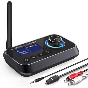 Bluetooth 5.3 Transmitter Receiver for 2 Headphones 3-in-1 Audio Adapter with Bypass Low Latency LCD Display ON/OFF Switch Volume Control Optical AUX RCA for Headphone Speaker TV Home Stereo