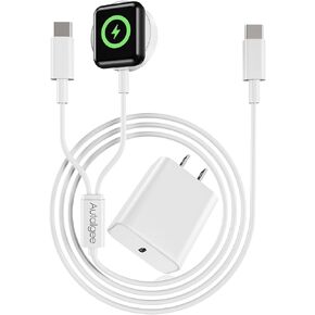 Upgraded [MFi Certified] 2 in 1 USB C Charging Cable for Apple Watch Charger,iPhone 16 15 iWatch Charging Cable Cord with 20W Wall Charger Block for iWatch Series Ultra/SE/10/9/8/7/6/5/4/3/2-4FT