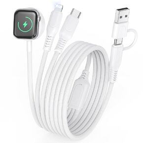 Multi 3-in-2 Charging Cable Magnetic iWatch Charger USB C/A to L Port & Type C Charger Cord for iWatch Series 10/9/8/7,iPhone 16/15/14/13,Galaxy S23/S22,Pad Durable Cable-4FT