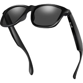 ALOUS Smart Glasses for Men & Women,Bluetooth Glasses with Open Ear Sound Mic & Speakers, Intelligent Touch,Magnetic Charging,Indoor/Outdoor UV Protection and Voice Assistant (Black Lens)
