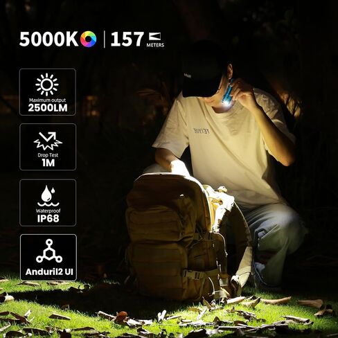 Wurkkos TS10 Max LED مصباح يدوي مصباح Mini ، EDC المصباح EDC القابل لإعادة الشحن 2500 Lumen ، مصباح يدوي فائق الجيب مع RGB AUX LED ، Anduril 2.0 UI ، مصباح يدوي محمولة لخيم الطوارئ ، في الهواء الطلق ، في الهواء الطلق ، في الهواء الطلق. in Saudi Arabia