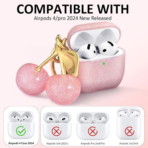 Cagos for Airpods 4 Case مع سلسلة مفاتيح الكرز ، حالة حماية من السيليكون الناعمة لـ AirPods Generation 4th (2024) Case for Women Girls ، Airpod 4 Accessories with keychain ، pink in Saudi Arabia
