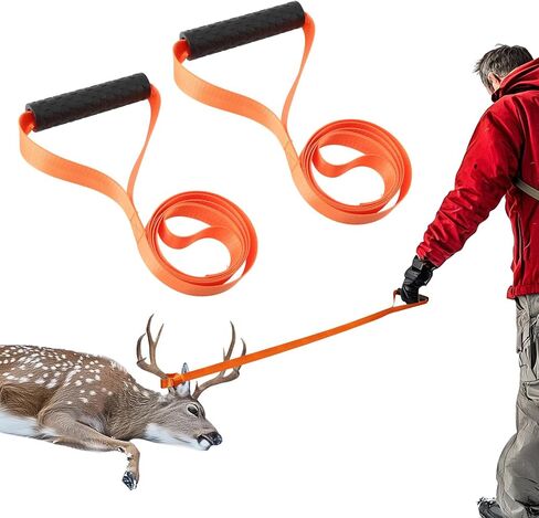 EMVANV 2 Pcs Deer Drag Ropes,with Soft Grip Handle and Self-Lock Loop Orange Deer Puller Sled Rope Hunting Gear and Accessories for Men Hunting(Size:2 pcs) in Kuwait