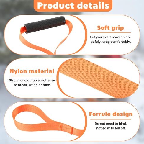 EMVANV 2 Pcs Deer Drag Ropes,with Soft Grip Handle and Self-Lock Loop Orange Deer Puller Sled Rope Hunting Gear and Accessories for Men Hunting(Size:2 pcs) in Kuwait