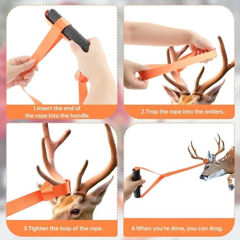 EMVANV 2 Pcs Deer Drag Ropes,with Soft Grip Handle and Self-Lock Loop Orange Deer Puller Sled Rope Hunting Gear and Accessories for Men Hunting(Size:2 pcs) in Kuwait