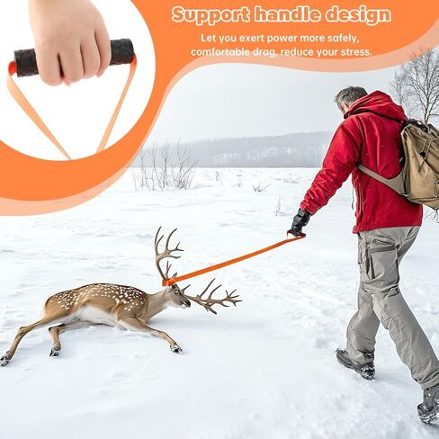 EMVANV 2 Pcs Deer Drag Ropes,with Soft Grip Handle and Self-Lock Loop Orange Deer Puller Sled Rope Hunting Gear and Accessories for Men Hunting(Size:2 pcs) in Kuwait