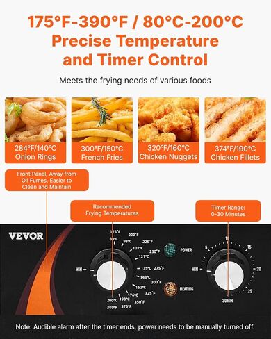 VEVOR Commercial Deep Fryer, 9Qt /8.5 L Single Oil Fryer, 1mm Thickened Stainless Steel, 1750W Electric Countertop Fryer with Basket, Time & Temp Control, for Kitchen Restaurant Use, Silver in Kuwait