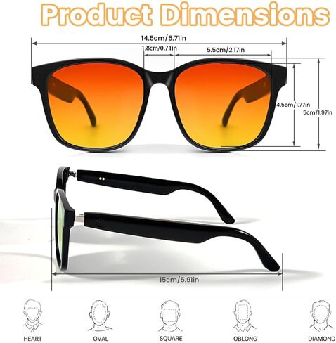 Smart Glasses, Polarized Bluetooth Sunglasses Audio Polarized Sunglasses with Speaker, Voice Assistant, Open Ear, Outdoor UV Protection Unisex (Orange) in Saudi Arabia