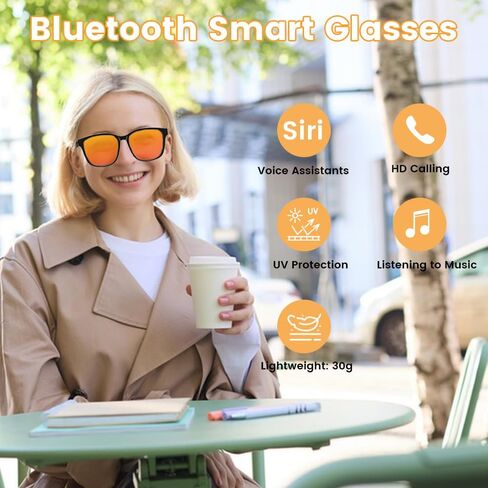 Smart Glasses, Polarized Bluetooth Sunglasses Audio Polarized Sunglasses with Speaker, Voice Assistant, Open Ear, Outdoor UV Protection Unisex (Orange) in Saudi Arabia