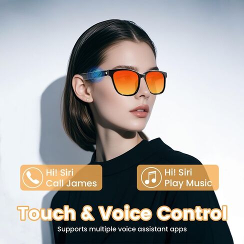Smart Glasses, Polarized Bluetooth Sunglasses Audio Polarized Sunglasses with Speaker, Voice Assistant, Open Ear, Outdoor UV Protection Unisex (Orange) in Saudi Arabia