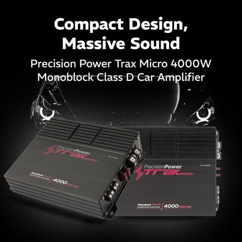 Precision Power Trax Micro Monoblock Class D Car Stereo Amplifier TM1.4000D – 4000W Single Channel Digital Subwoofer Amp with Wired Bass Control & High-Level Inputs for Powerful Audio in Saudi Arabia