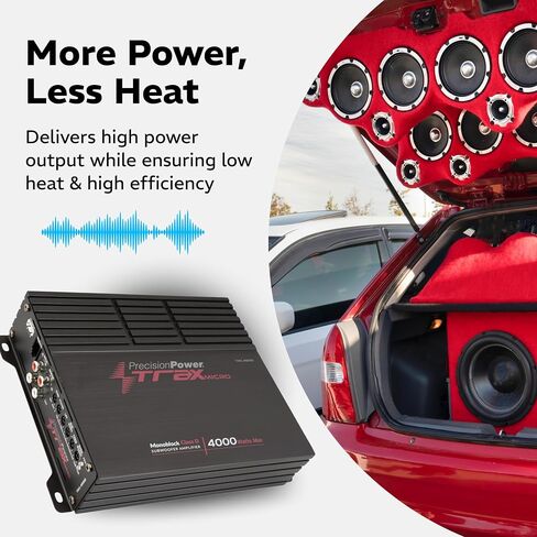 Precision Power Trax Micro Monoblock Class D Car Stereo Amplifier TM1.4000D – 4000W Single Channel Digital Subwoofer Amp with Wired Bass Control & High-Level Inputs for Powerful Audio in Saudi Arabia